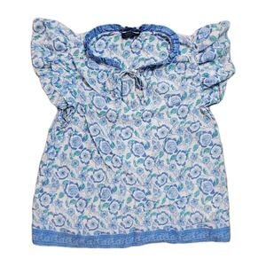 Vineyard Vines Blue Boho Hippie Beach Women's M Top Blue White Flutter Sleeve